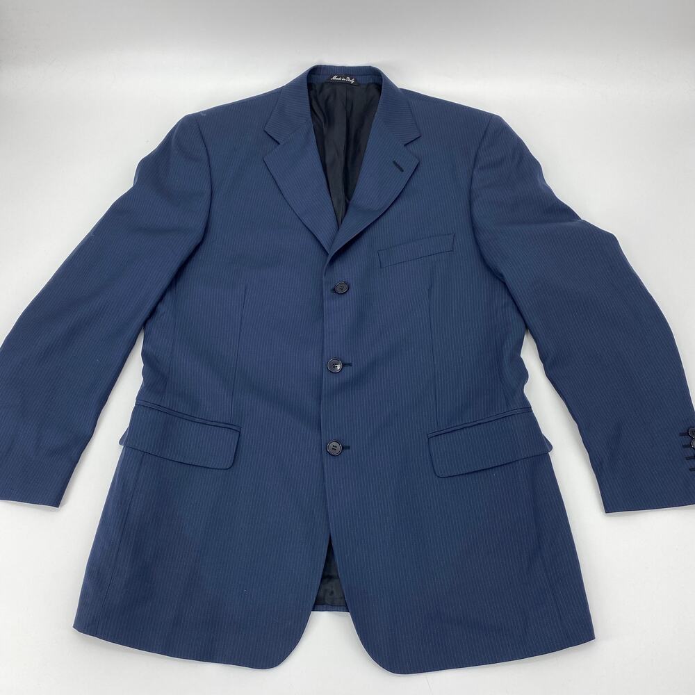 GIANNI UOMU Mens Blazer Size 42R Blue 3 Button Pinstripe Wool Suit Jacket Italy